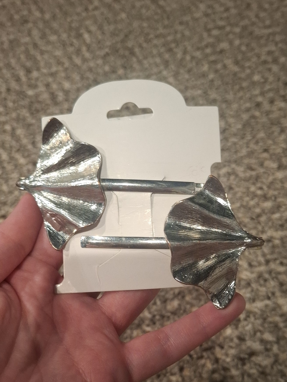 Silver Leaf Slide Hair Clips - Pair